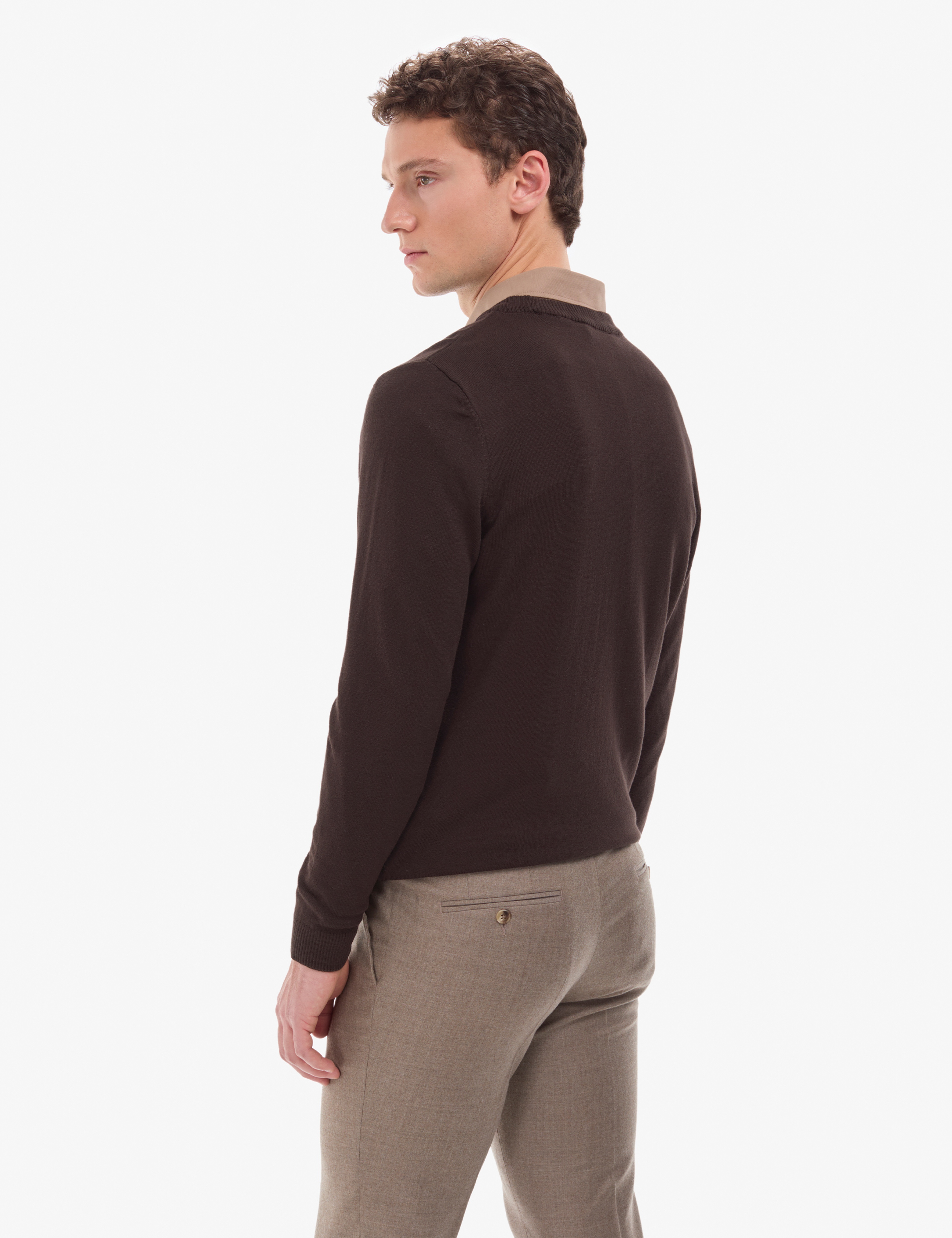 Koyu Kahverengi Slim Fit Bisiklet Yaka Basic Triko Kazak - Image 6