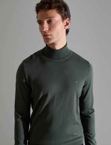 Koyu Haki Slim Fit Balıkçı Yaka Basic Triko Kazak