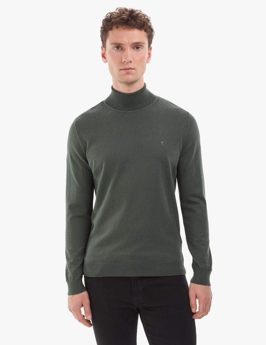 Koyu Haki Slim Fit Balıkçı Yaka Basic Triko Kazak