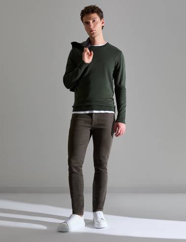 Koyu Haki Slim Fit Bisiklet Yaka Basic Triko Kazak