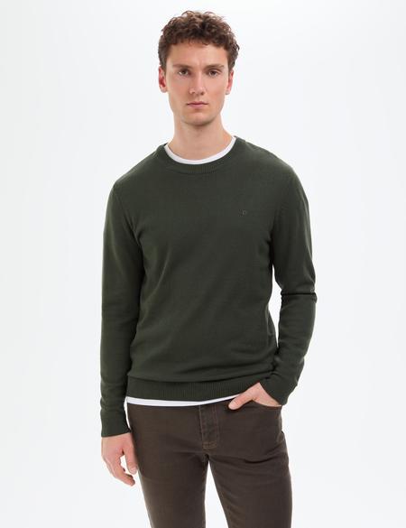 Koyu Haki Slim Fit Bisiklet Yaka Basic Triko Kazak - 50314192155