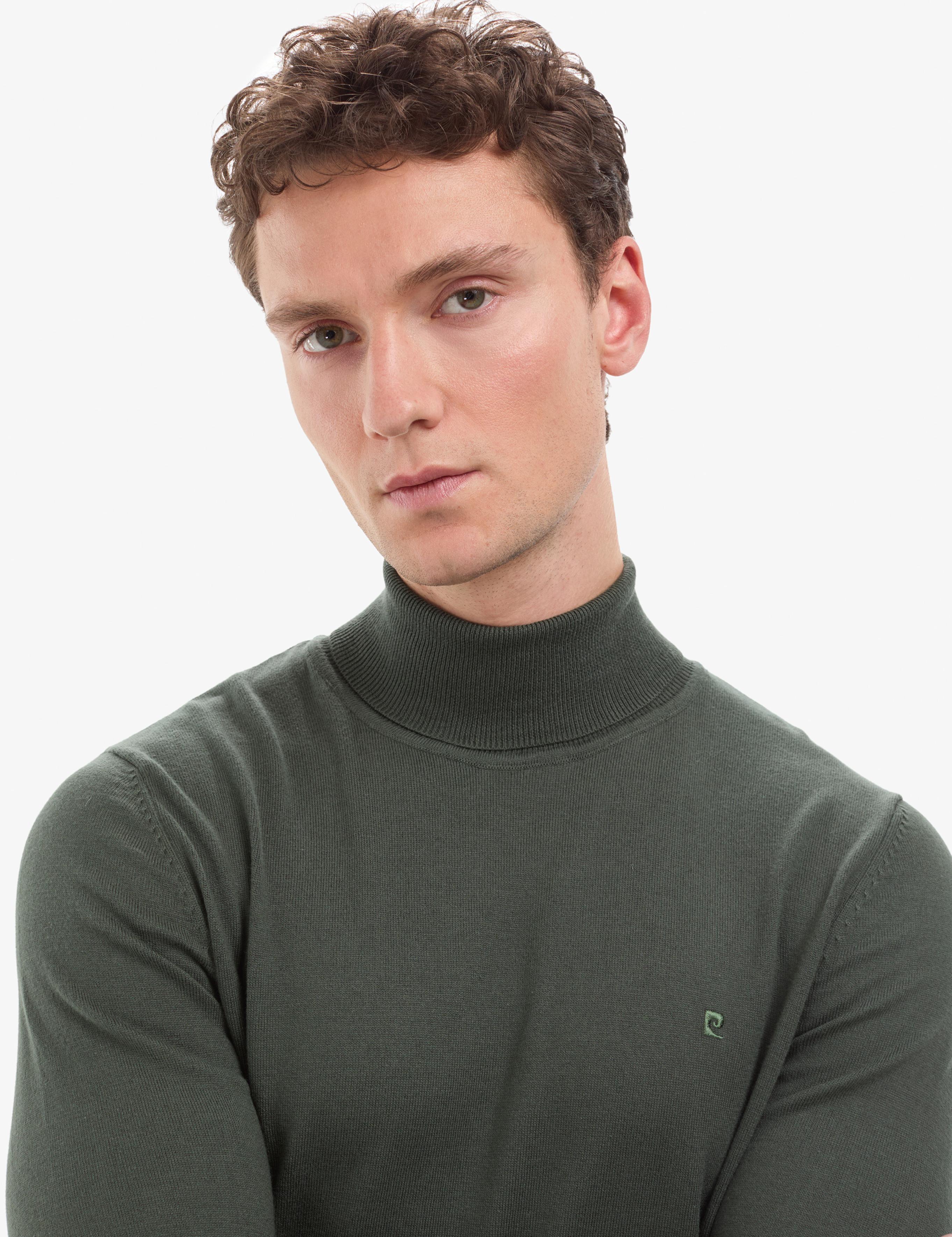 Koyu Haki Slim Fit Balıkçı Yaka Basic Triko Kazak