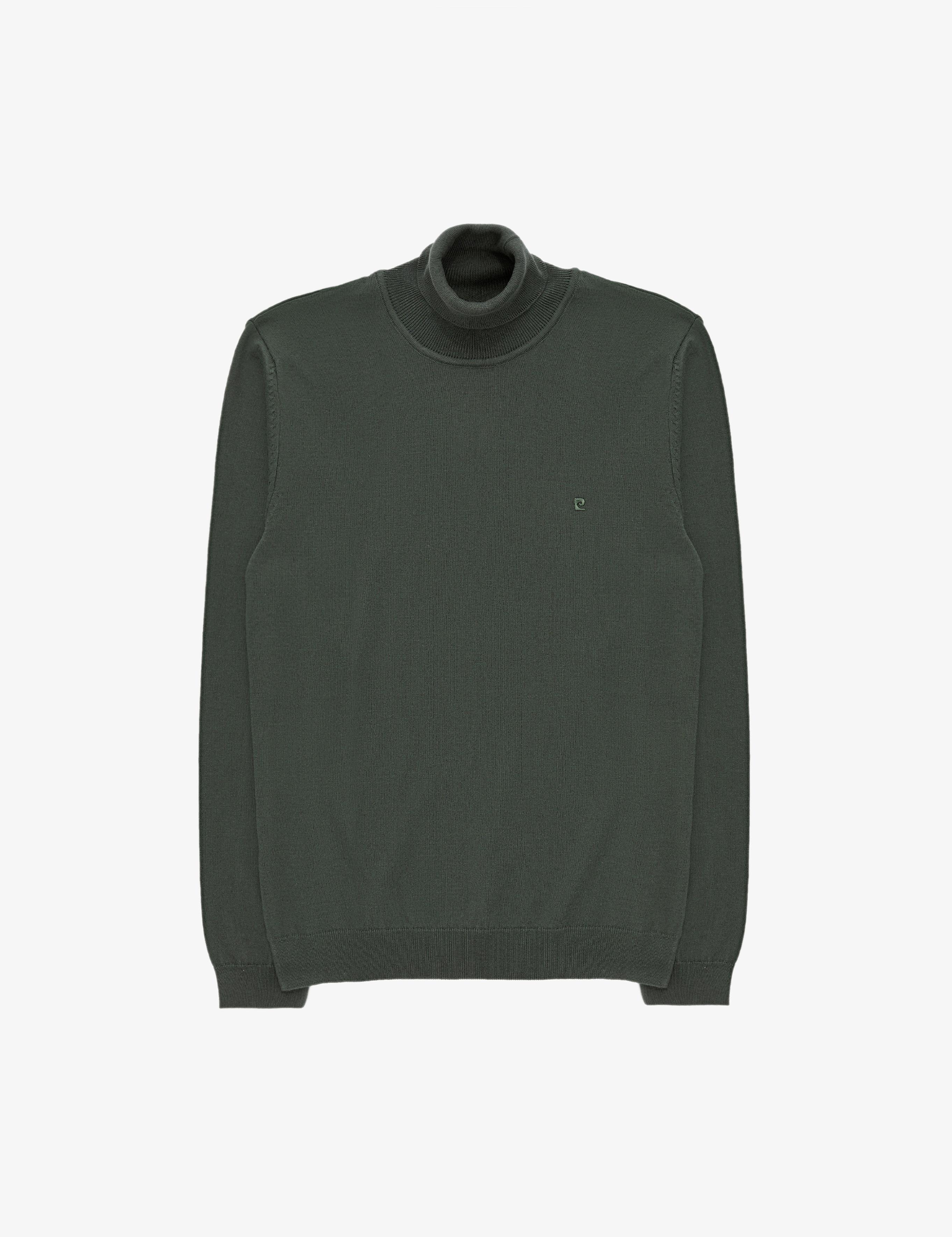 Koyu Haki Slim Fit Balıkçı Yaka Basic Triko Kazak