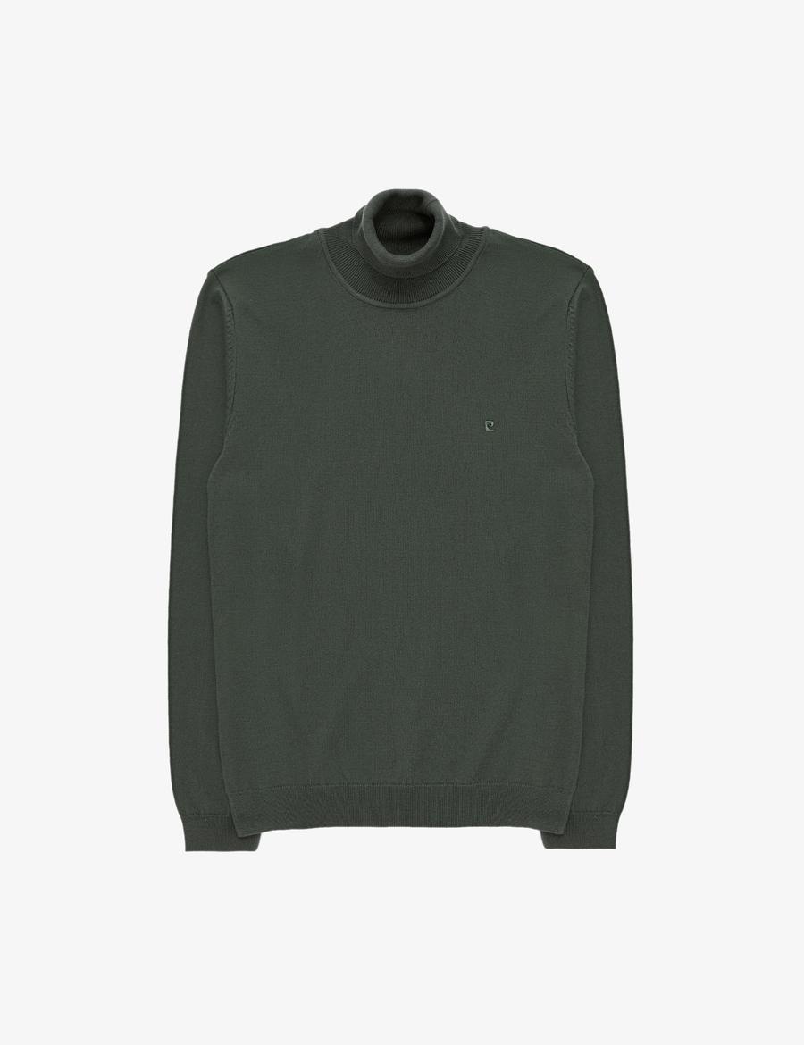 Koyu Haki Slim Fit Balıkçı Yaka Basic Triko Kazak