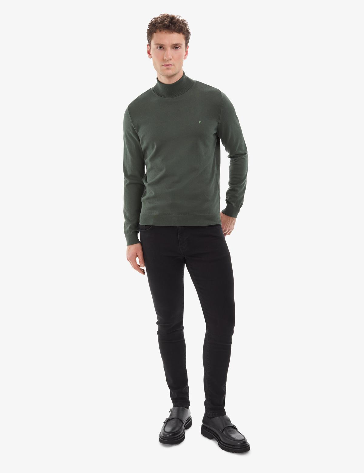 Koyu Haki Slim Fit Balıkçı Yaka Basic Triko Kazak - 50314202066