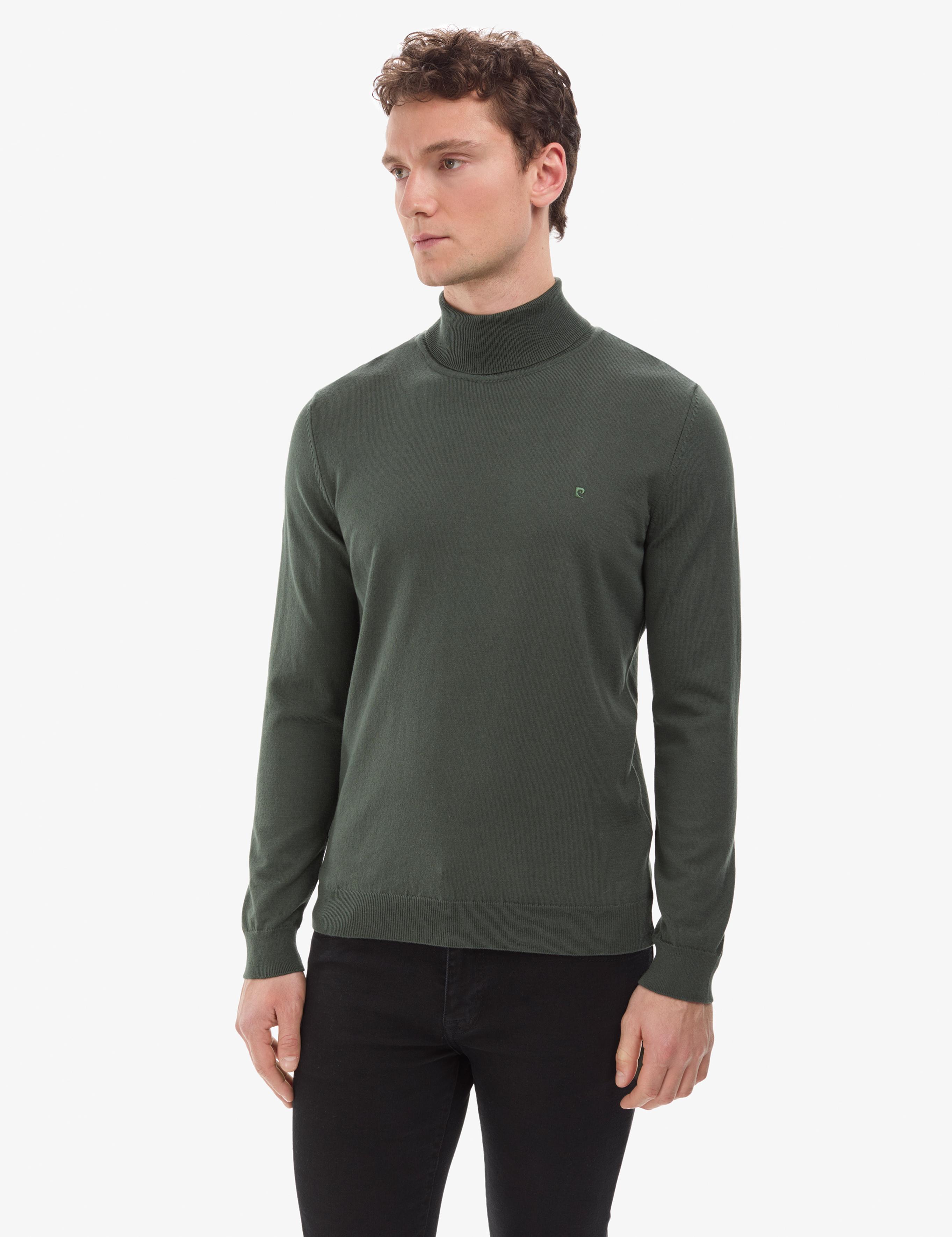 Koyu Haki Slim Fit Balıkçı Yaka Basic Triko Kazak