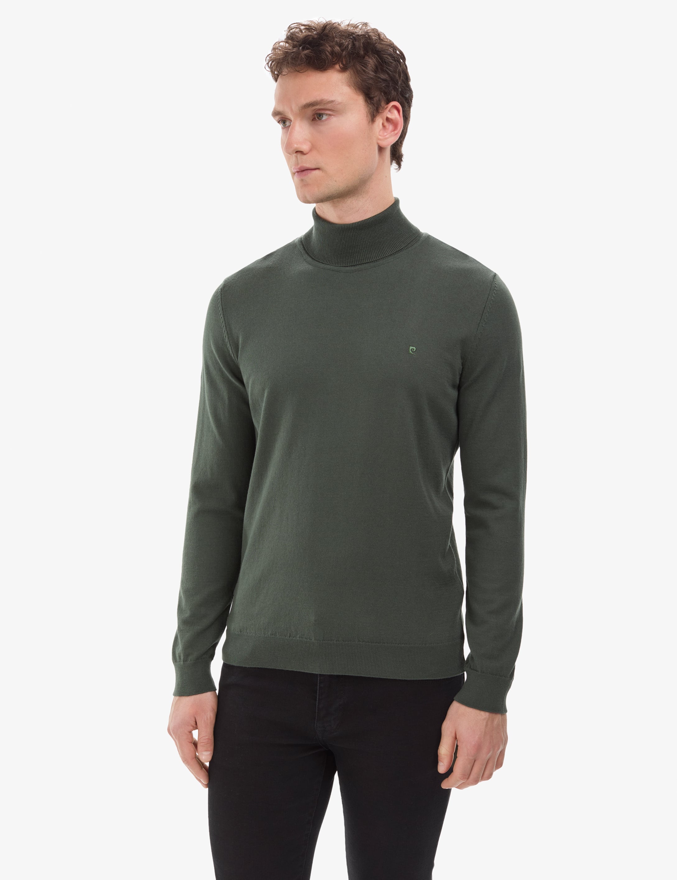 Koyu Haki Slim Fit Balıkçı Yaka Basic Triko Kazak