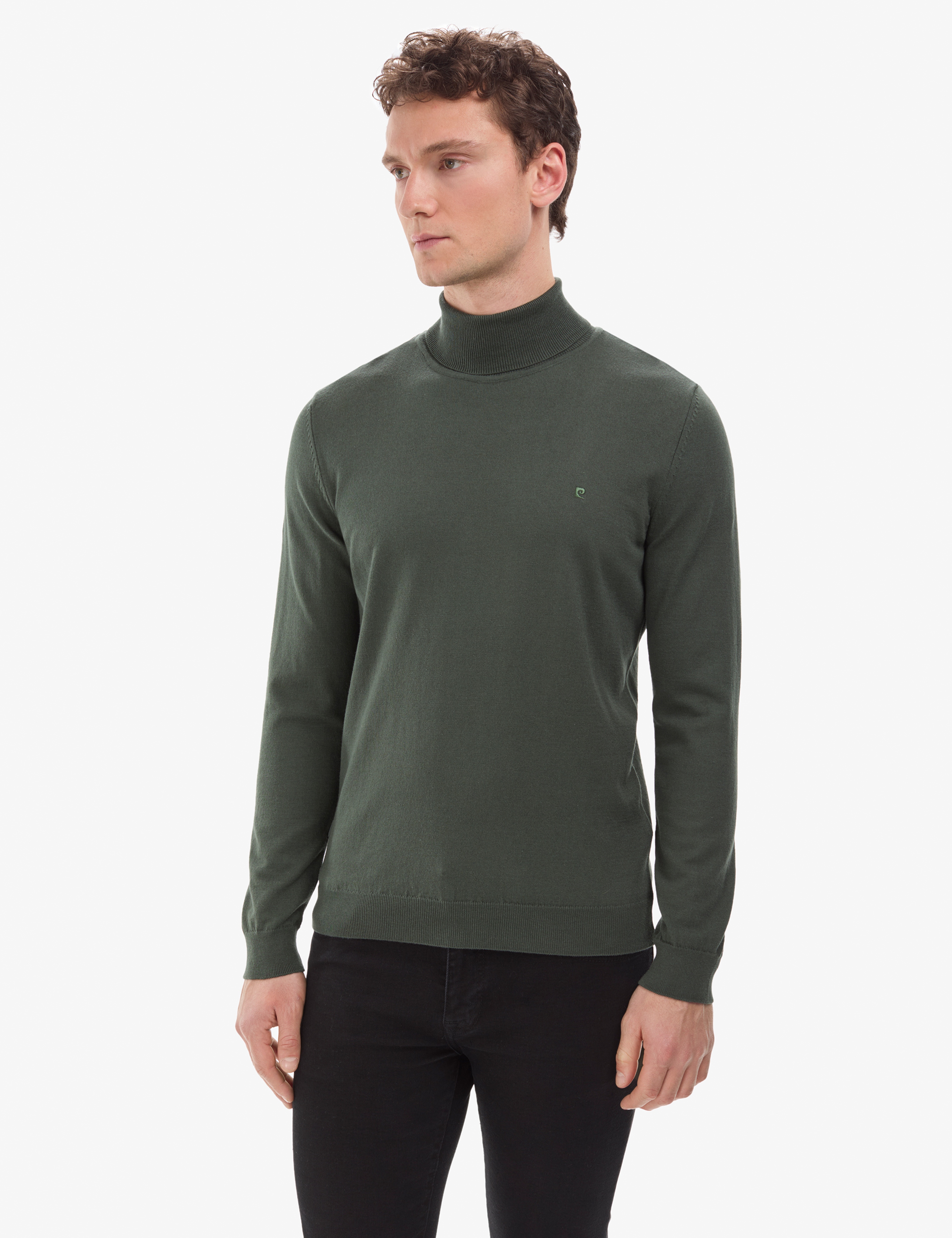 Koyu Haki Slim Fit Balıkçı Yaka Basic Triko Kazak