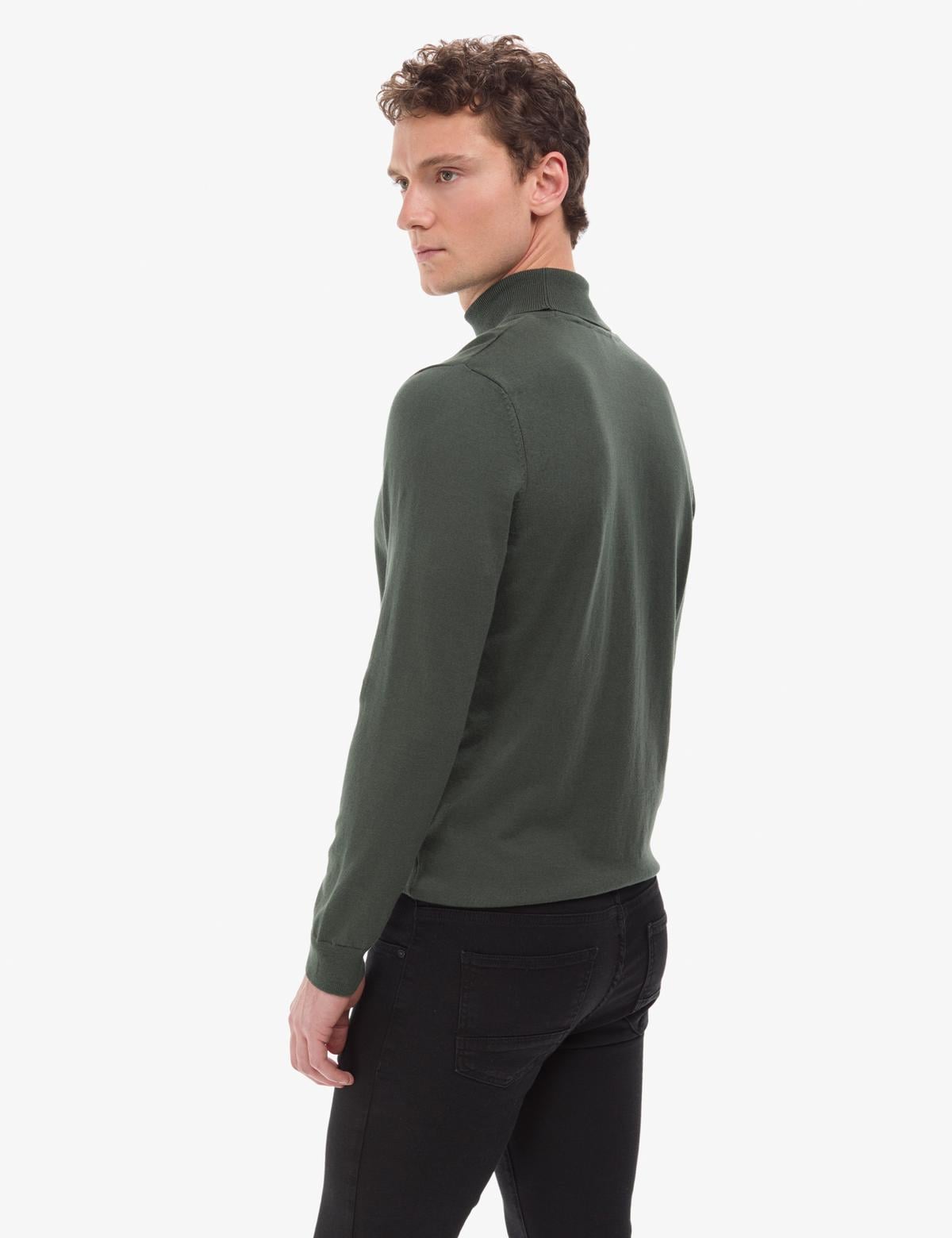 Koyu Haki Slim Fit Balıkçı Yaka Basic Triko Kazak - 50314202066