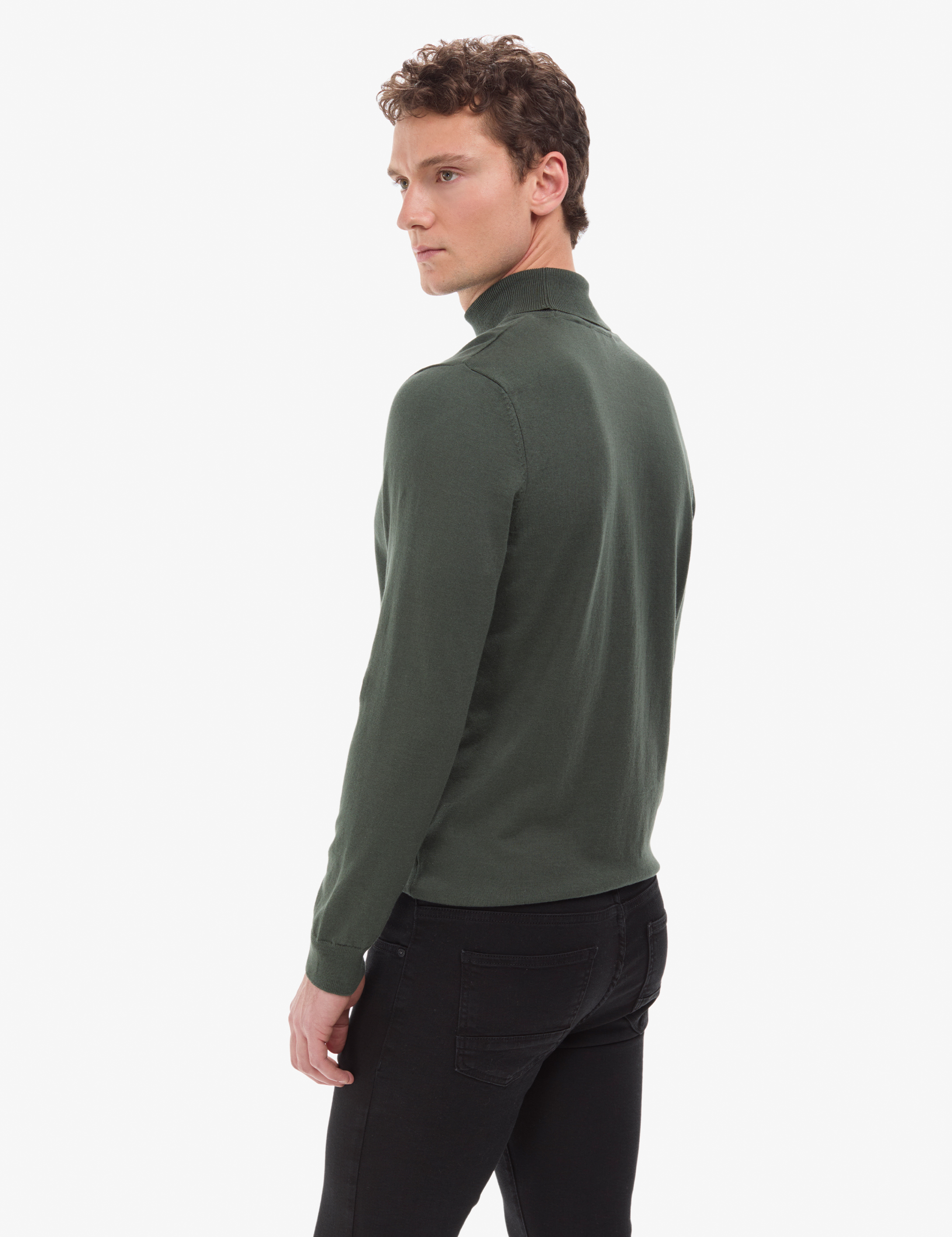 Koyu Haki Slim Fit Balıkçı Yaka Basic Triko Kazak