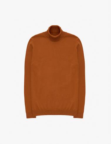 Kahverengi Slim Fit Balıkçı Yaka Basic Triko Kazak