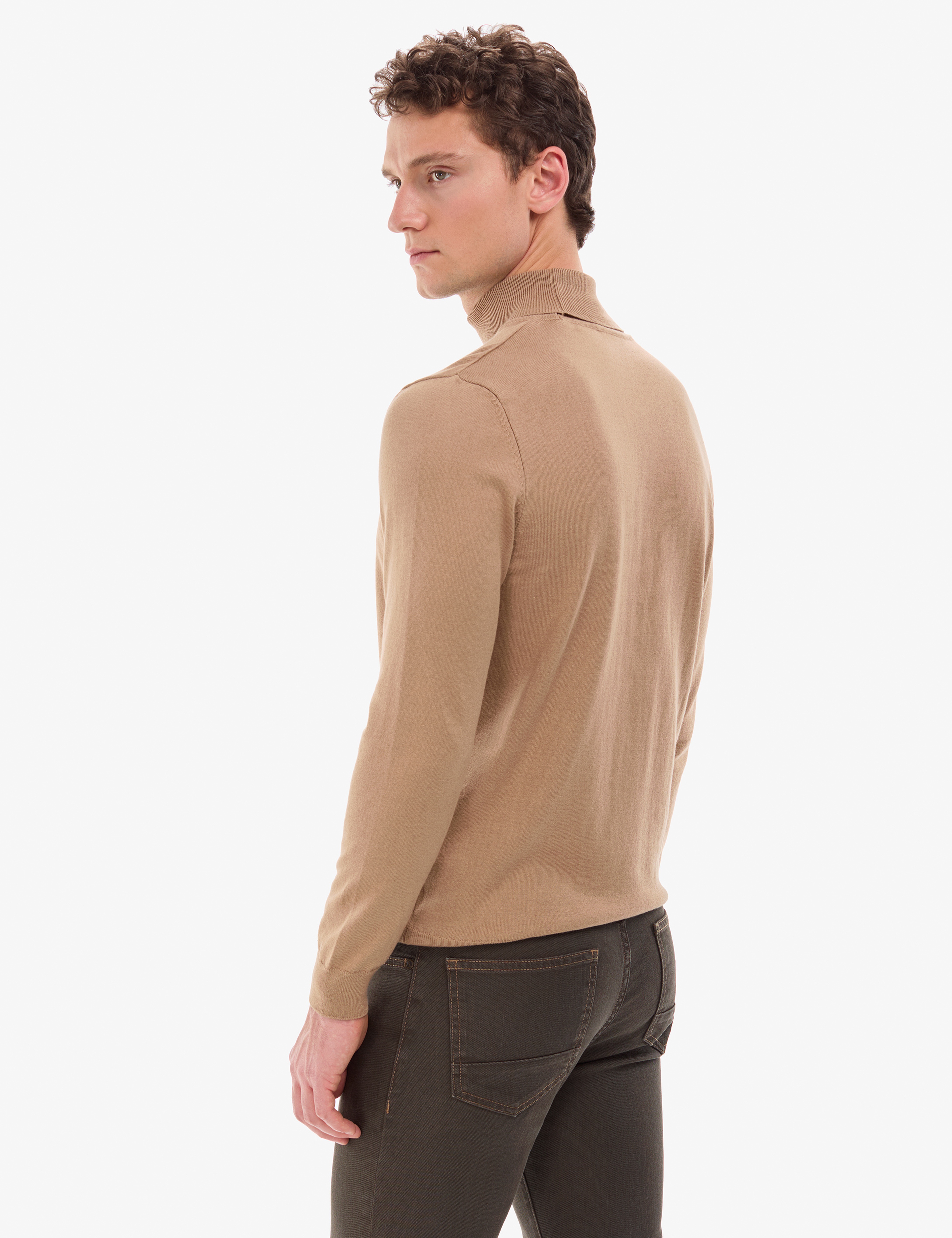 Camel Slim Fit Balıkçı Yaka Basic Triko Kazak - Image 6