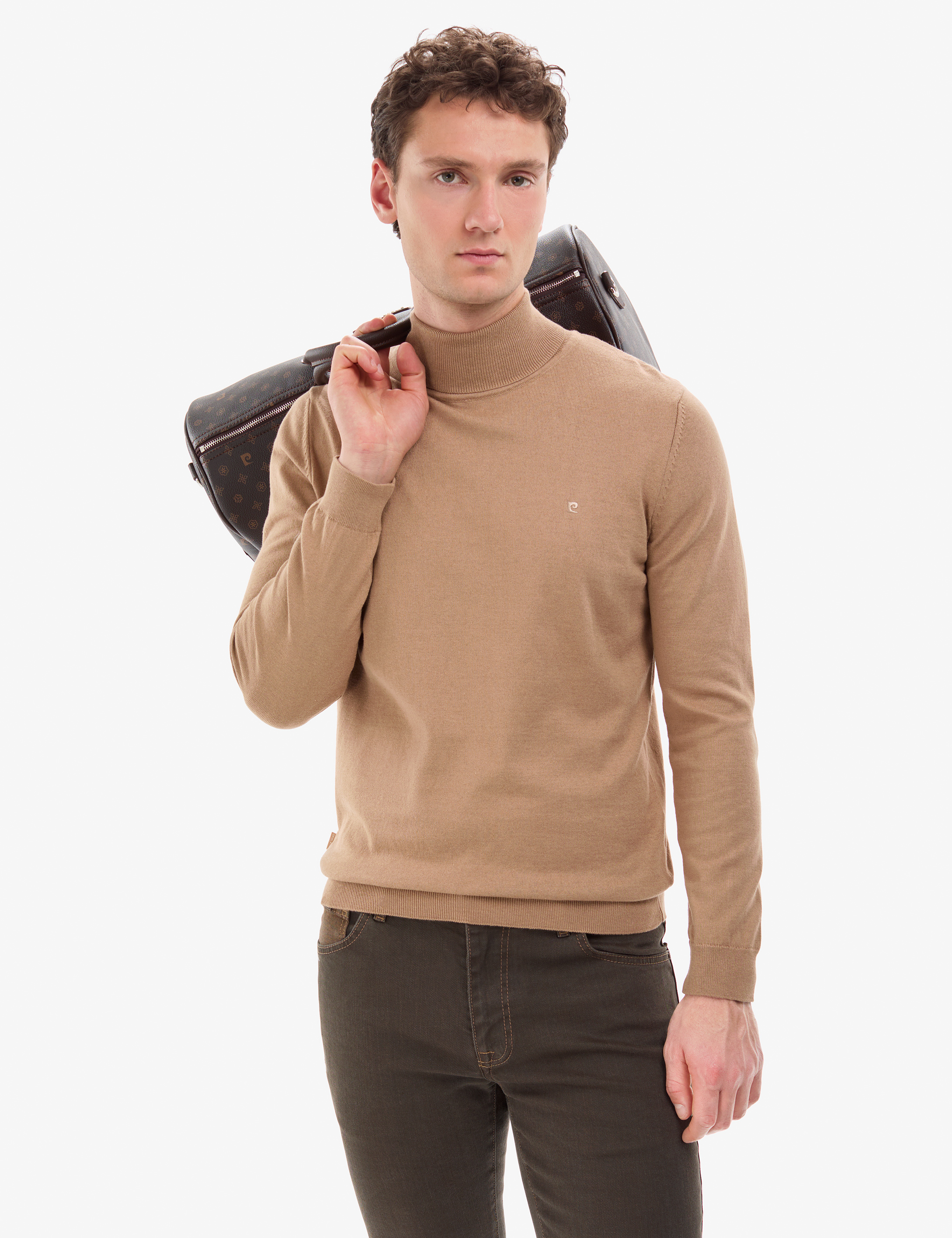 Camel Slim Fit Balıkçı Yaka Basic Triko Kazak