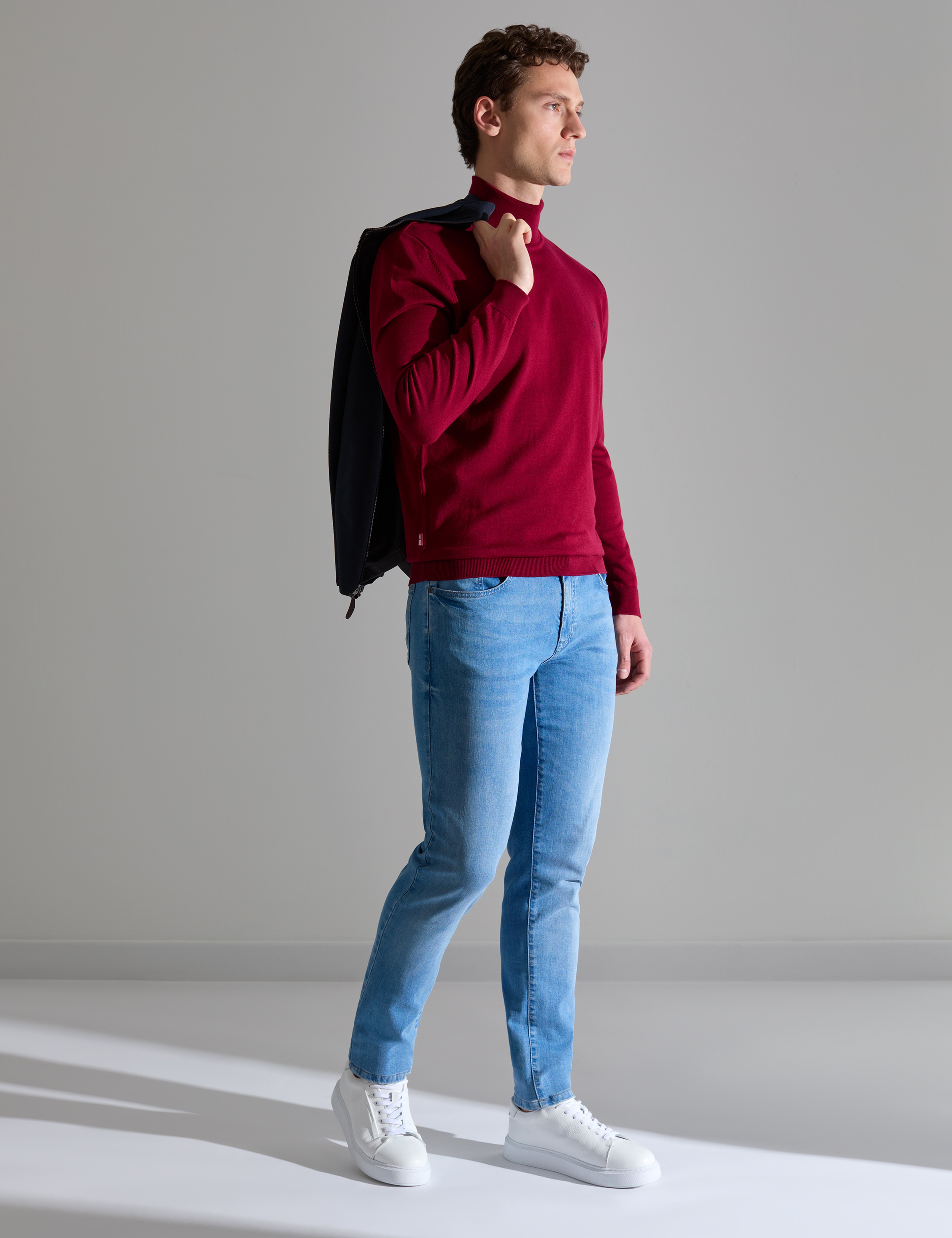 Vişne Slim Fit Balıkçı Yaka Basic Triko Kazak