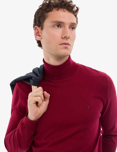 Vişne Slim Fit Balıkçı Yaka Basic Triko Kazak