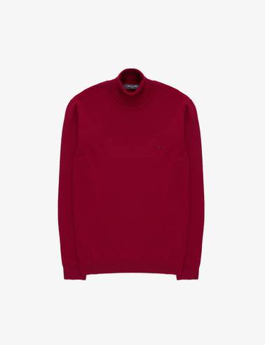Vişne Slim Fit Balıkçı Yaka Basic Triko Kazak