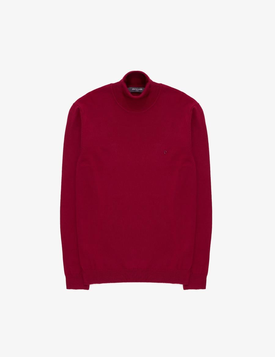 Vişne Slim Fit Balıkçı Yaka Basic Triko Kazak