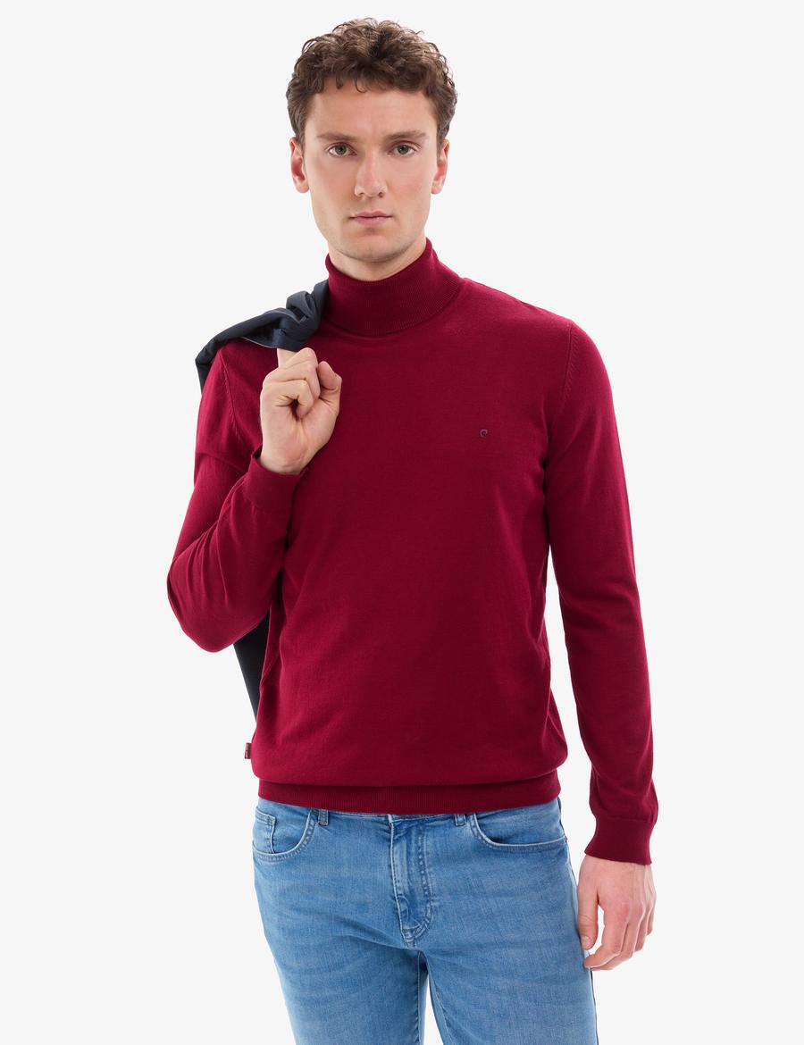 Vişne Slim Fit Balıkçı Yaka Basic Triko Kazak