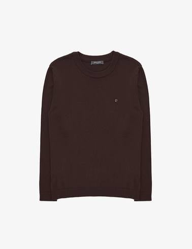 Koyu Kahverengi Slim Fit Bisiklet Yaka Basic Triko Kazak