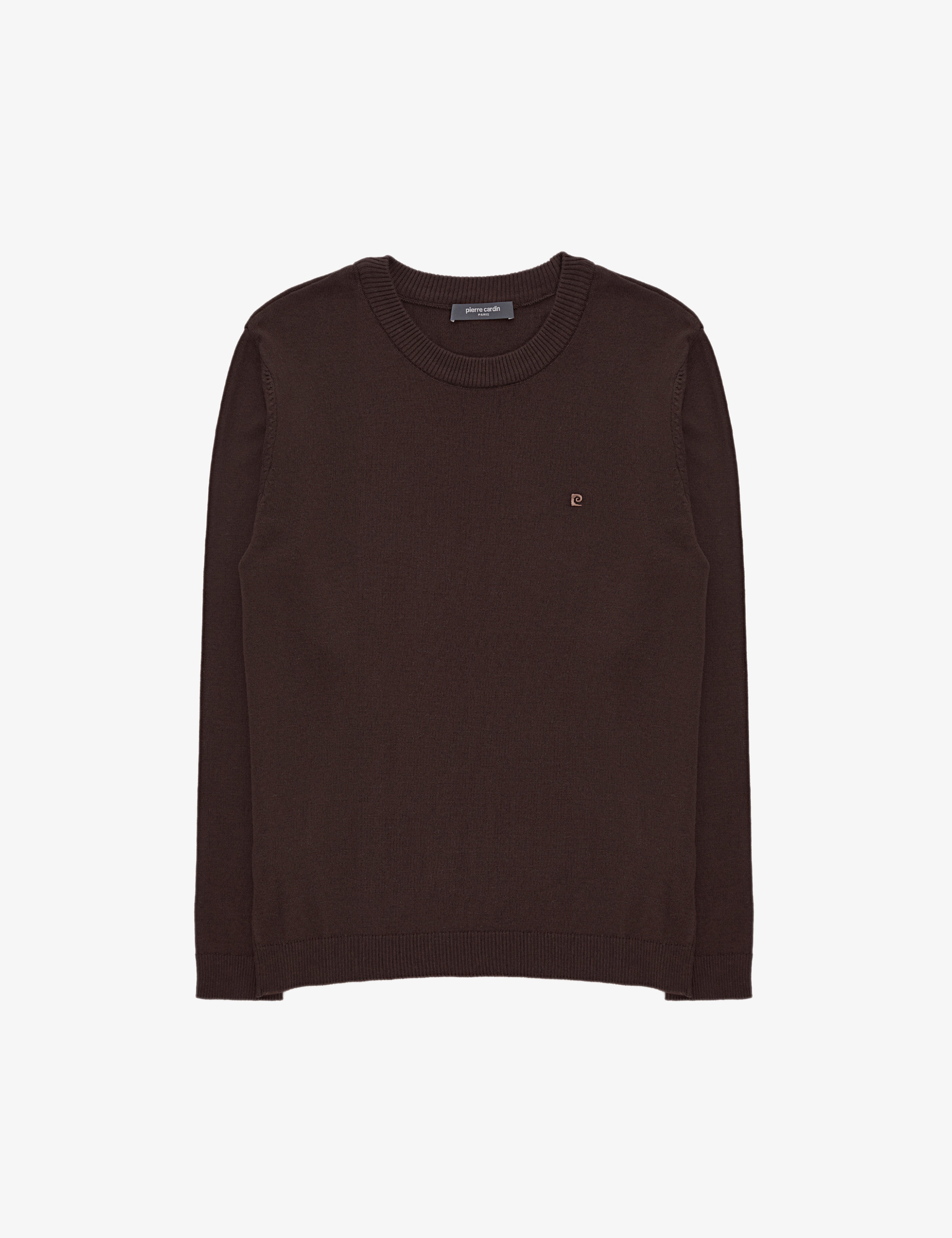 Koyu Kahverengi Slim Fit Bisiklet Yaka Basic Triko Kazak