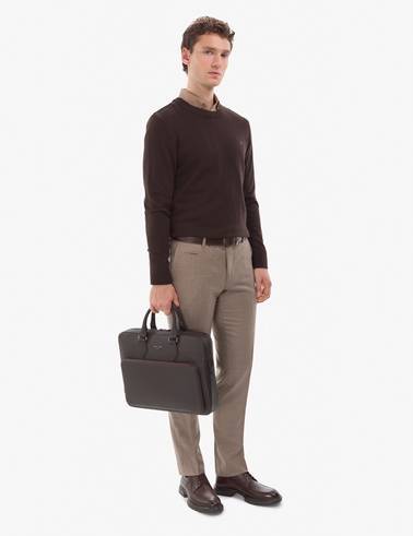 Koyu Kahverengi Slim Fit Bisiklet Yaka Basic Triko Kazak