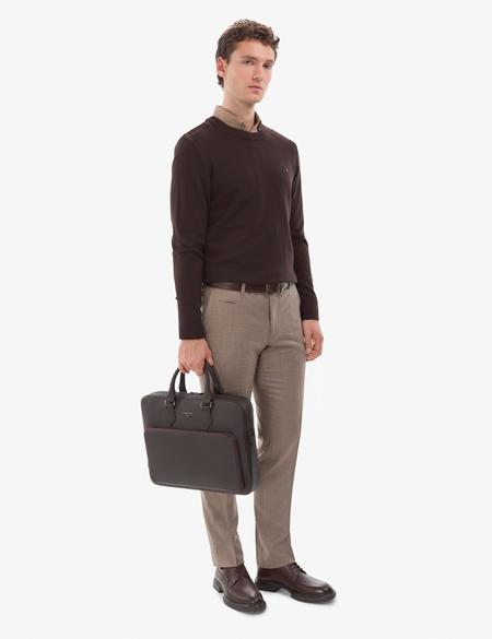 Koyu Kahverengi Slim Fit Bisiklet Yaka Basic Triko Kazak - 50314192165