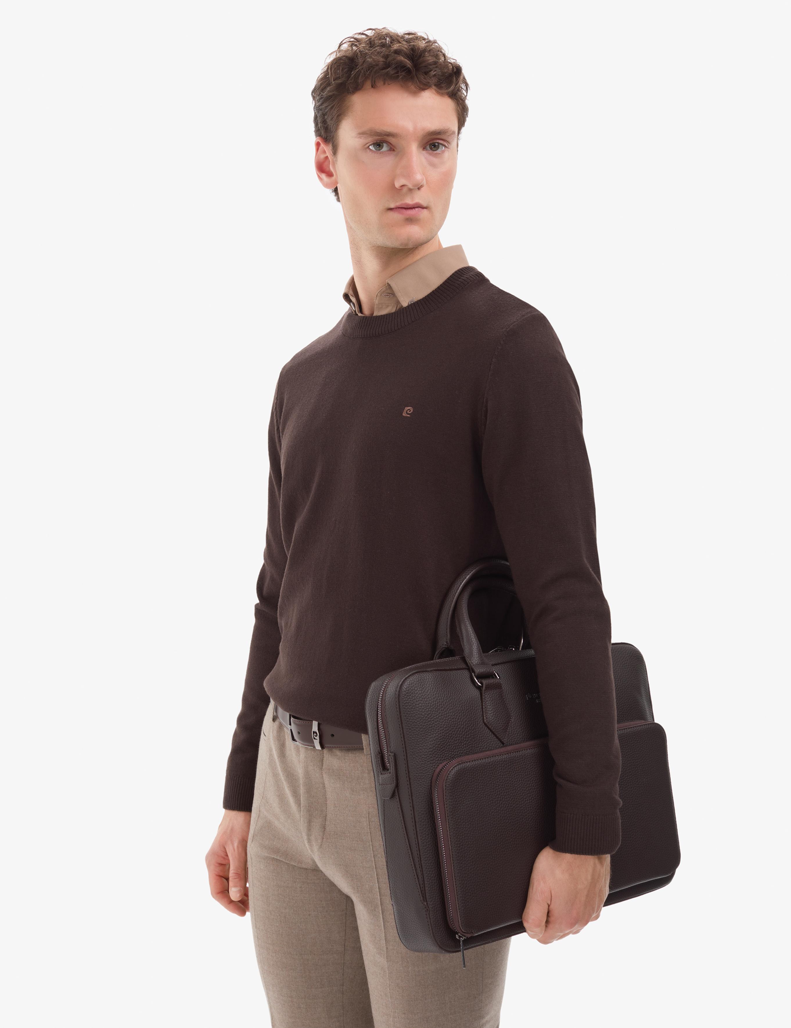 Koyu Kahverengi Slim Fit Bisiklet Yaka Basic Triko Kazak