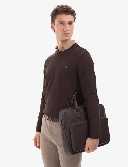 Koyu Kahverengi Slim Fit Bisiklet Yaka Basic Triko Kazak - 50314192165