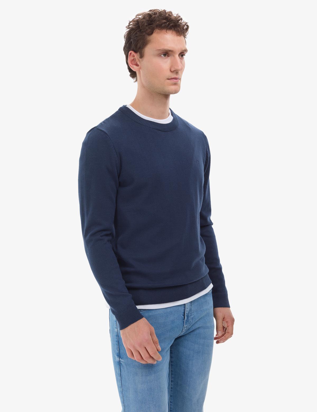 Açık Lacivert Slim Fit Bisiklet Yaka Basic Triko Kazak - 50314192185