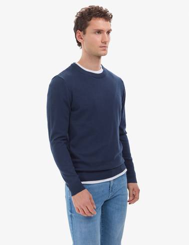 Açık Lacivert Slim Fit Bisiklet Yaka Basic Triko Kazak