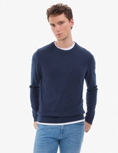 Açık Lacivert Slim Fit Bisiklet Yaka Basic Triko Kazak