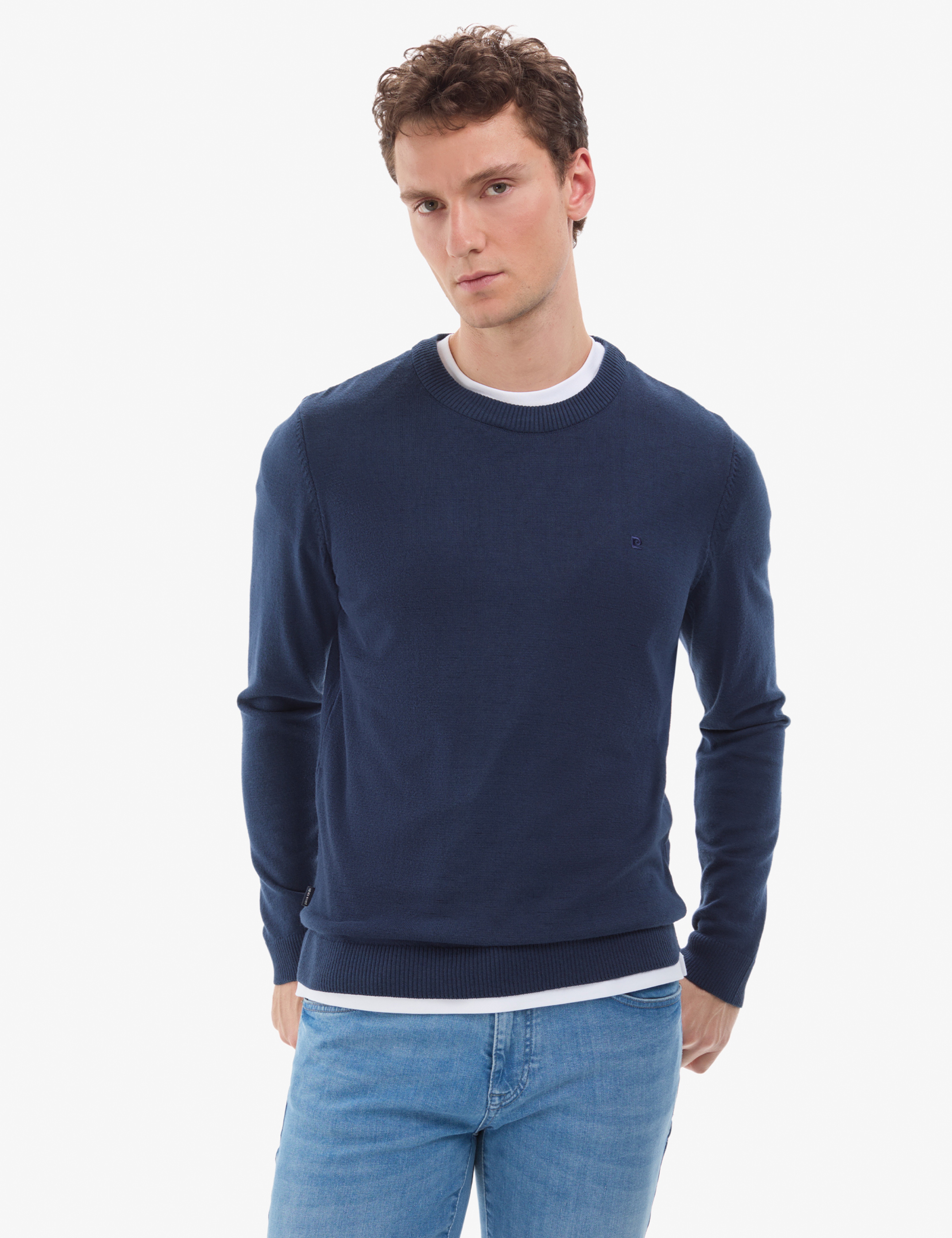 Açık Lacivert Slim Fit Bisiklet Yaka Basic Triko Kazak - Image 2
