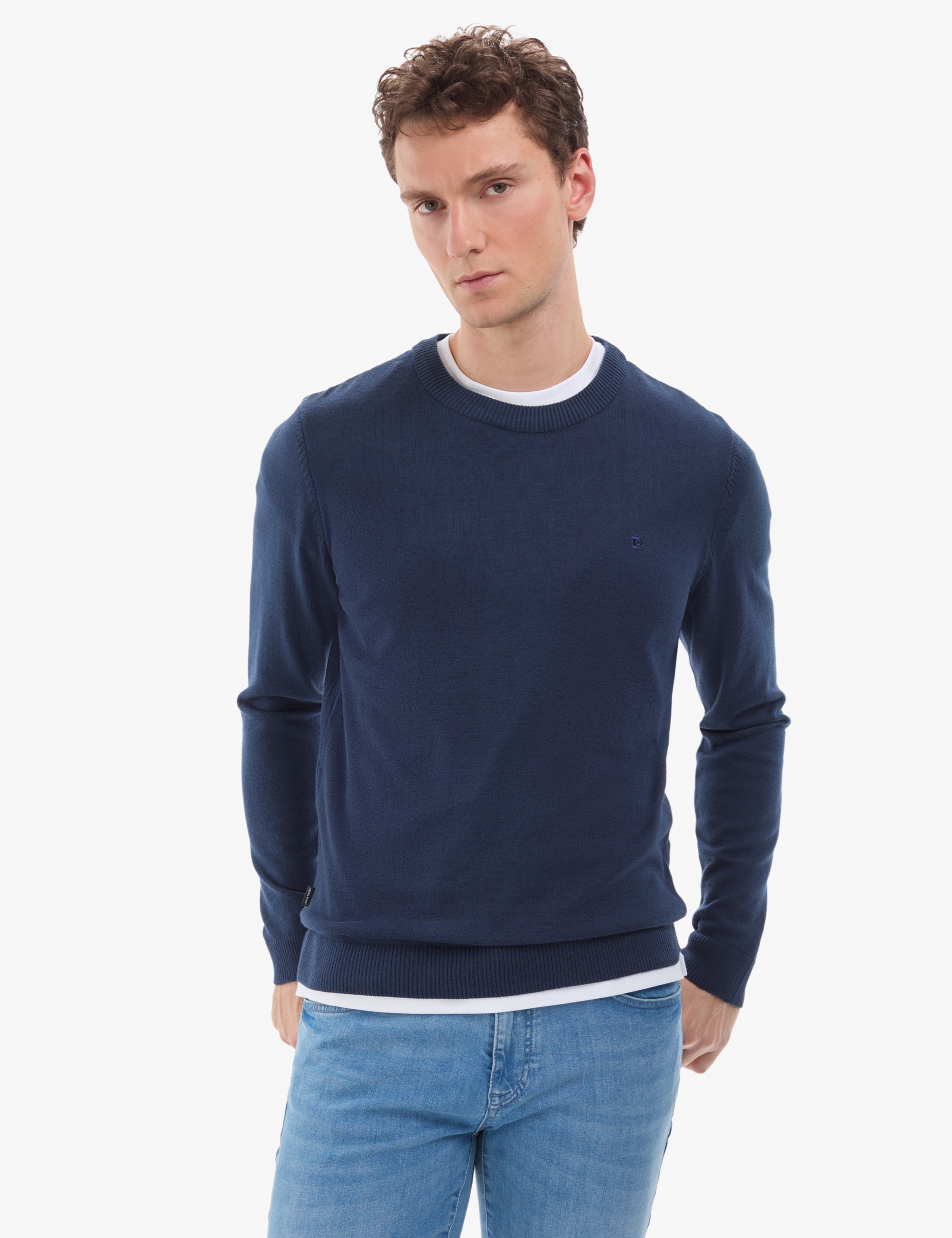 Açık Lacivert Slim Fit Bisiklet Yaka Basic Triko Kazak