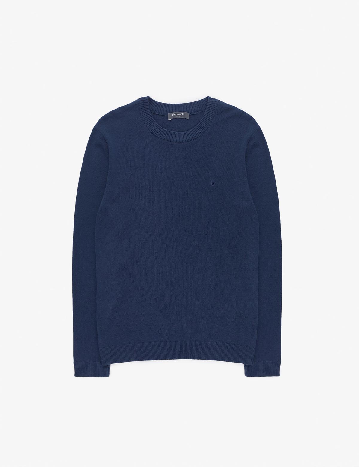 Açık Lacivert Slim Fit Bisiklet Yaka Basic Triko Kazak - 50314192185