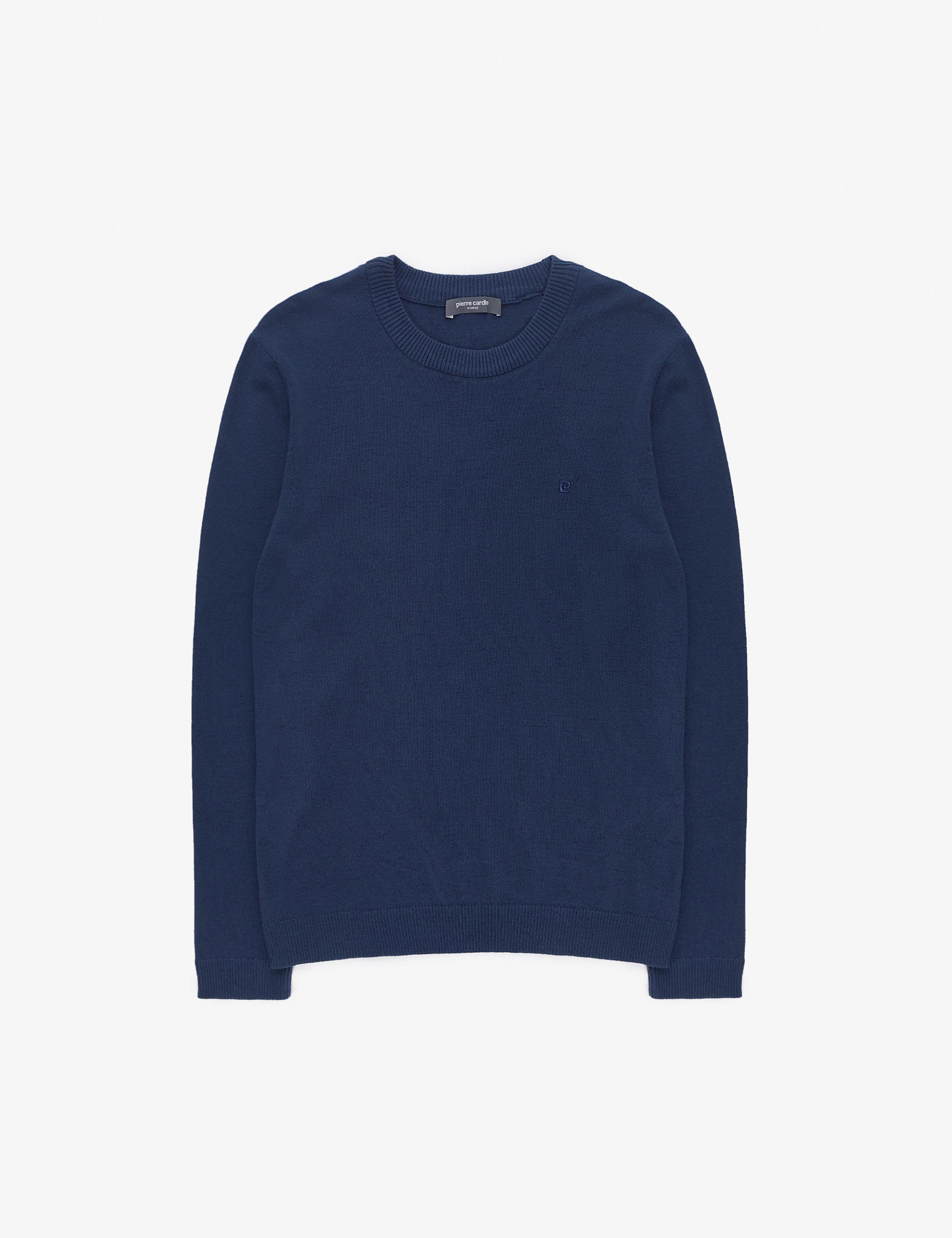 Açık Lacivert Slim Fit Bisiklet Yaka Basic Triko Kazak