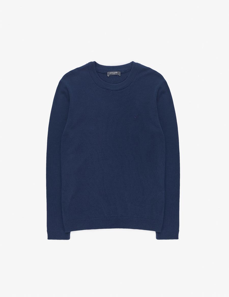 Açık Lacivert Slim Fit Bisiklet Yaka Basic Triko Kazak