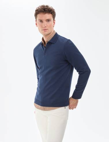 Açık Lacivert Slim Fit Polo Yaka Basic Triko Kazak