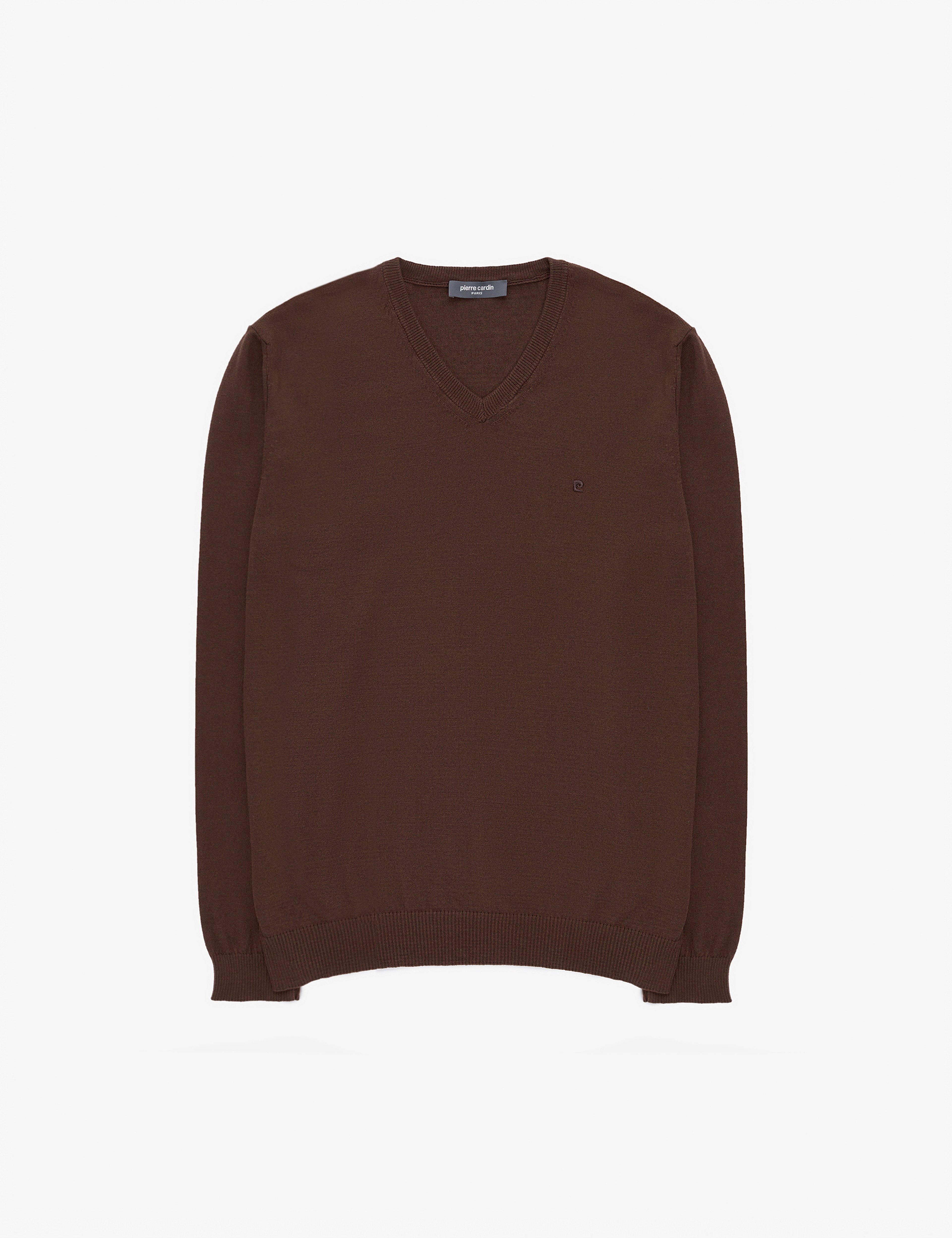 Kahverengi Slim Fit V Yaka Basic Triko Kazak