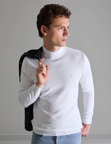 Ekru Slim Fit Yarım Balıkçı Yaka Basic Triko Kazak