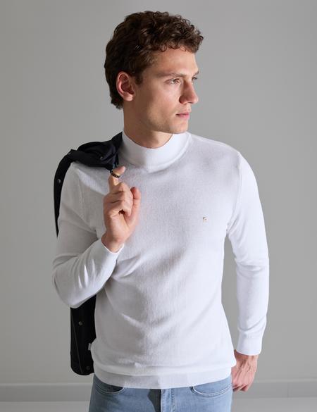 Ekru Slim Fit Yarım Balıkçı Yaka Basic Triko Kazak - 50314176076
