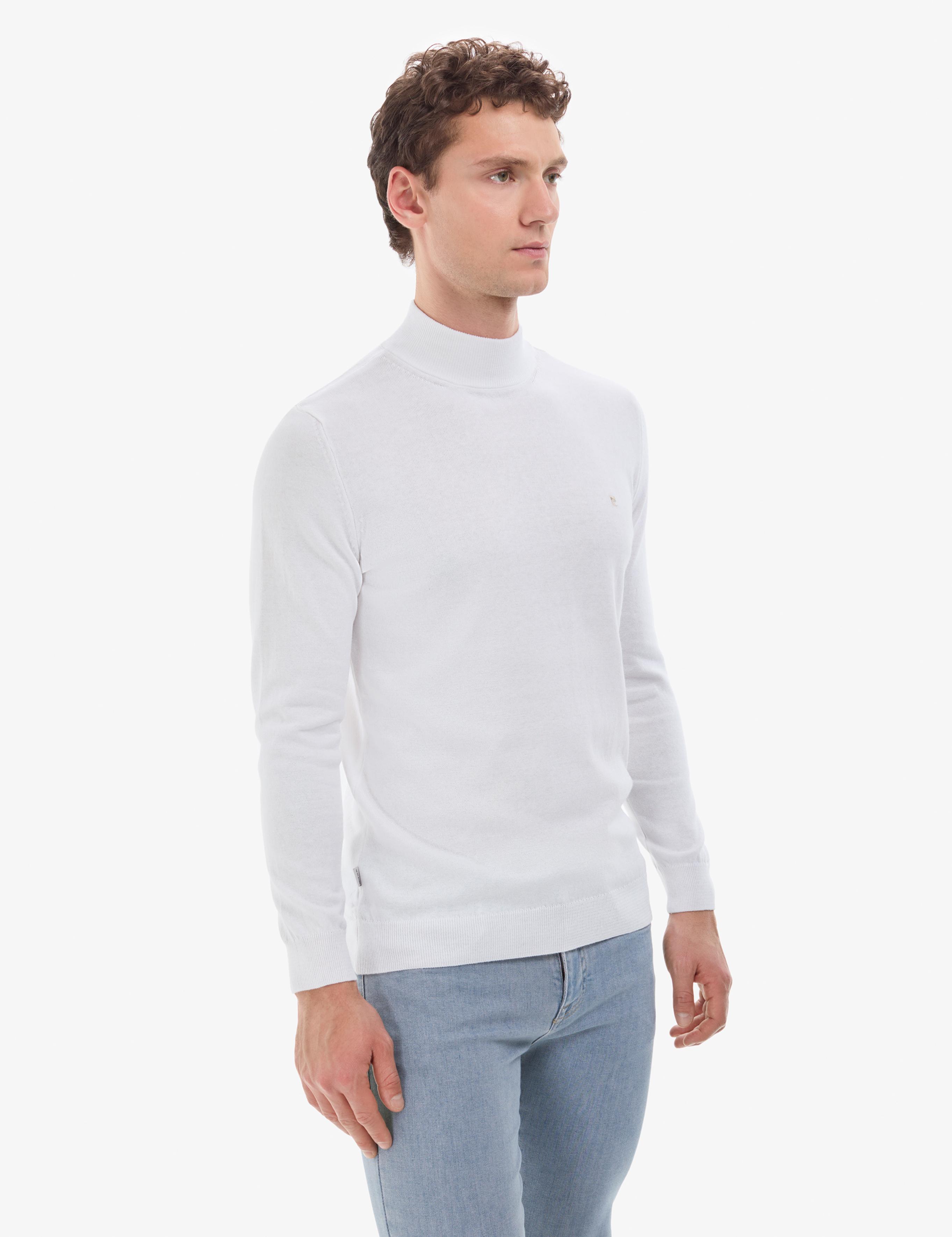 Ekru Slim Fit Yarım Balıkçı Yaka Basic Triko Kazak