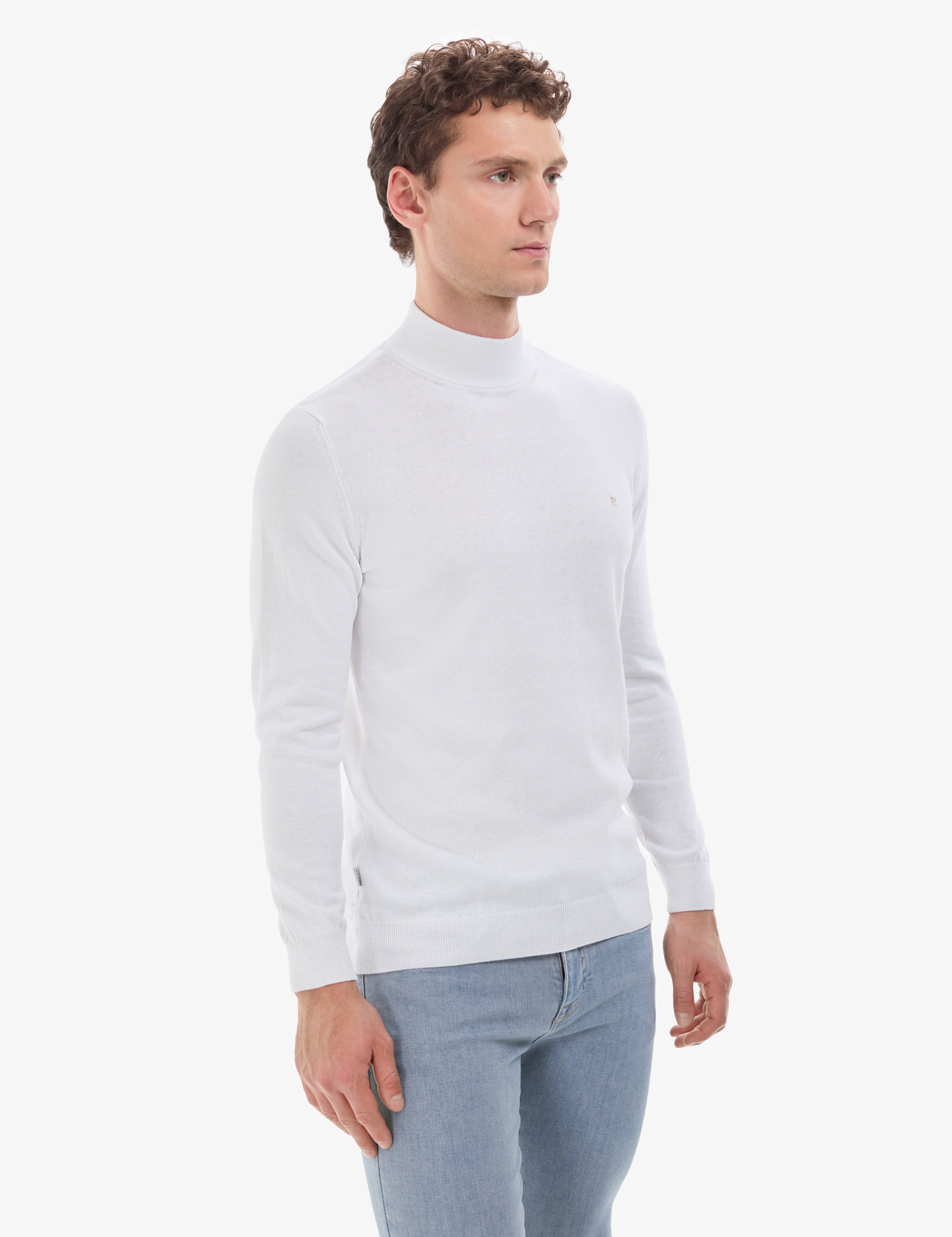 Ekru Slim Fit Yarım Balıkçı Yaka Basic Triko Kazak