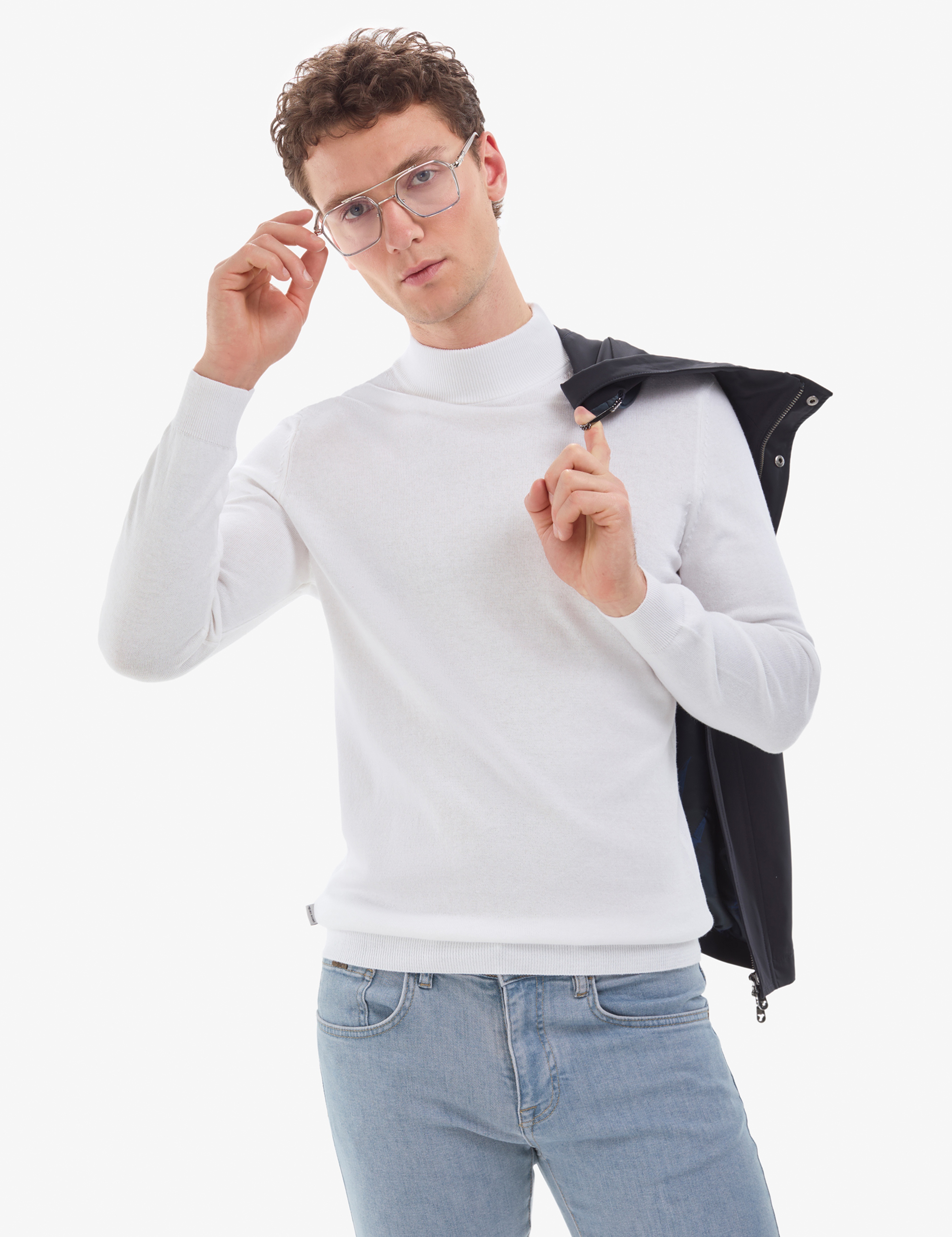 Ekru Slim Fit Yarım Balıkçı Yaka Basic Triko Kazak - Image 2