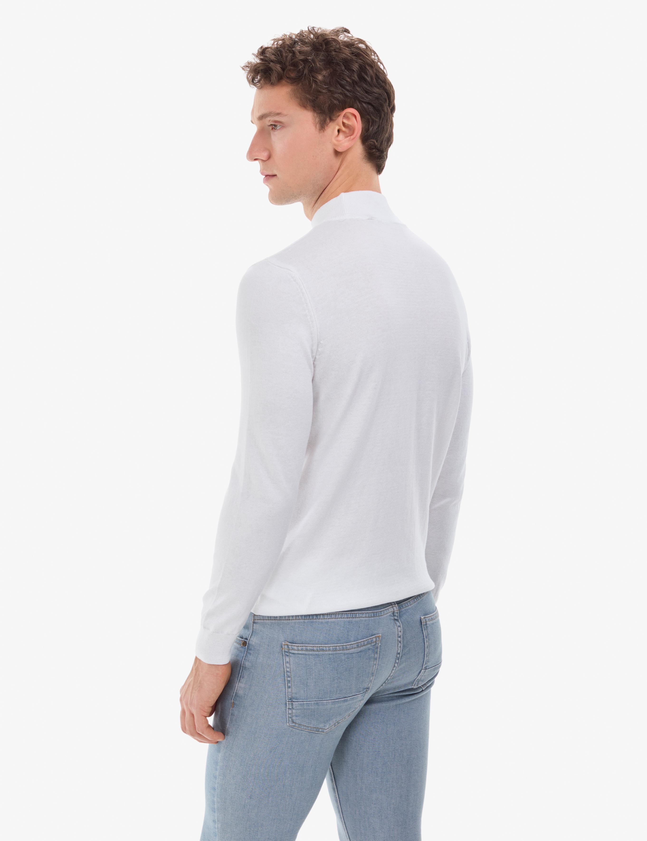 Ekru Slim Fit Yarım Balıkçı Yaka Basic Triko Kazak