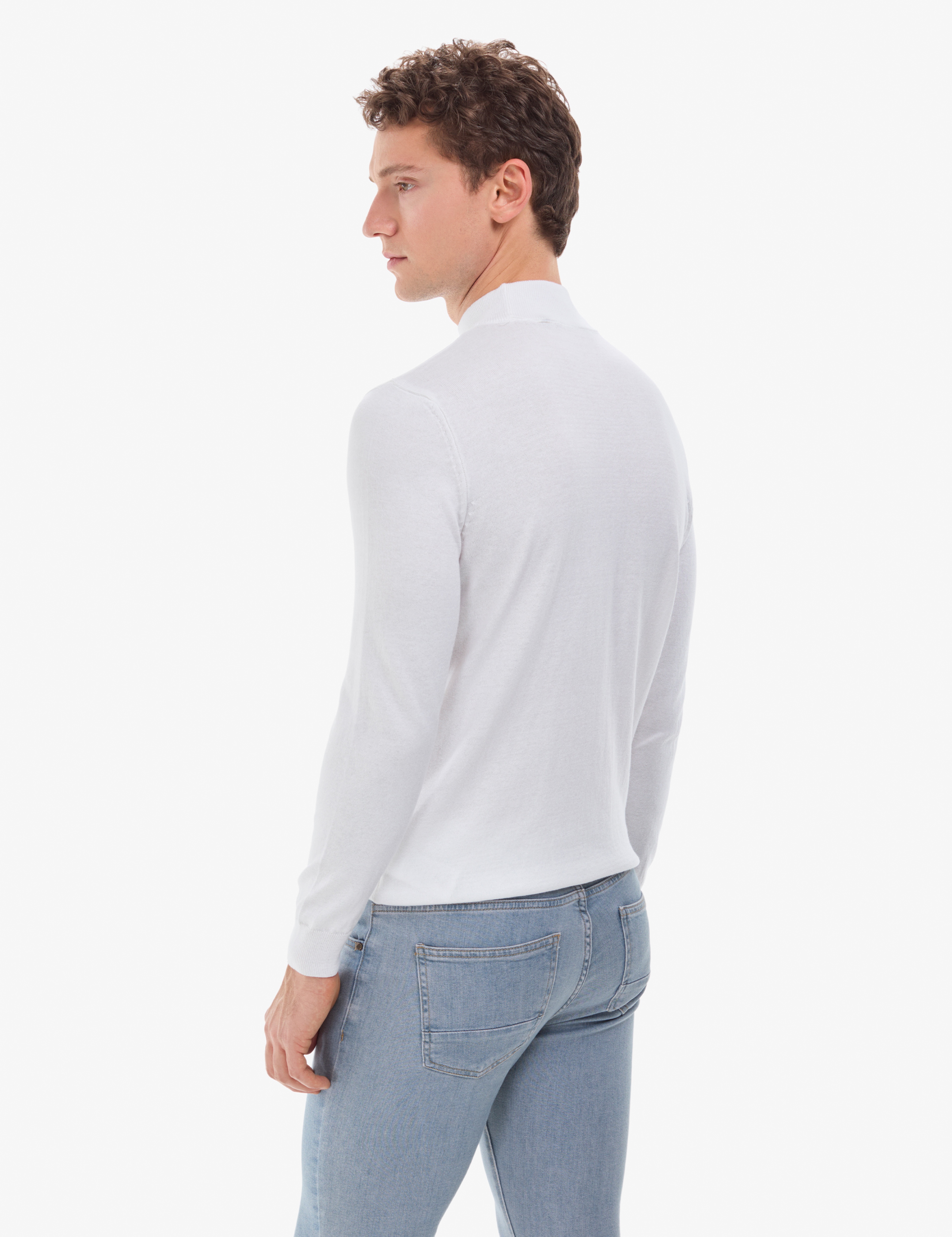Ekru Slim Fit Yarım Balıkçı Yaka Basic Triko Kazak - Image 6