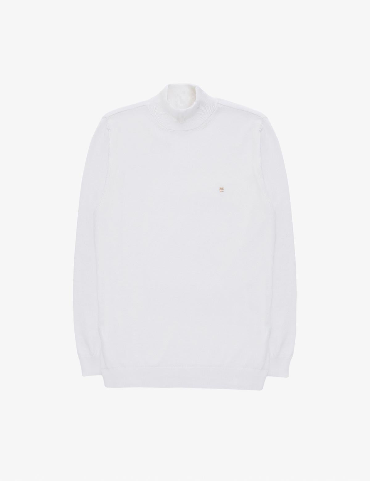 Ekru Slim Fit Yarım Balıkçı Yaka Basic Triko Kazak - 50314176076