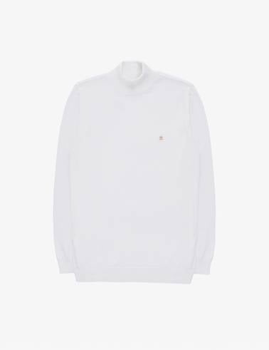 Ekru Slim Fit Yarım Balıkçı Yaka Basic Triko Kazak