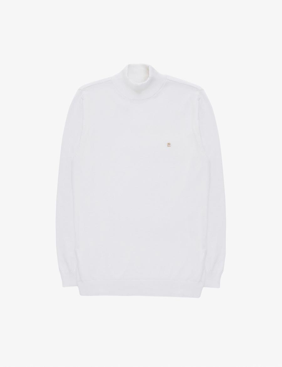 Ekru Slim Fit Yarım Balıkçı Yaka Basic Triko Kazak