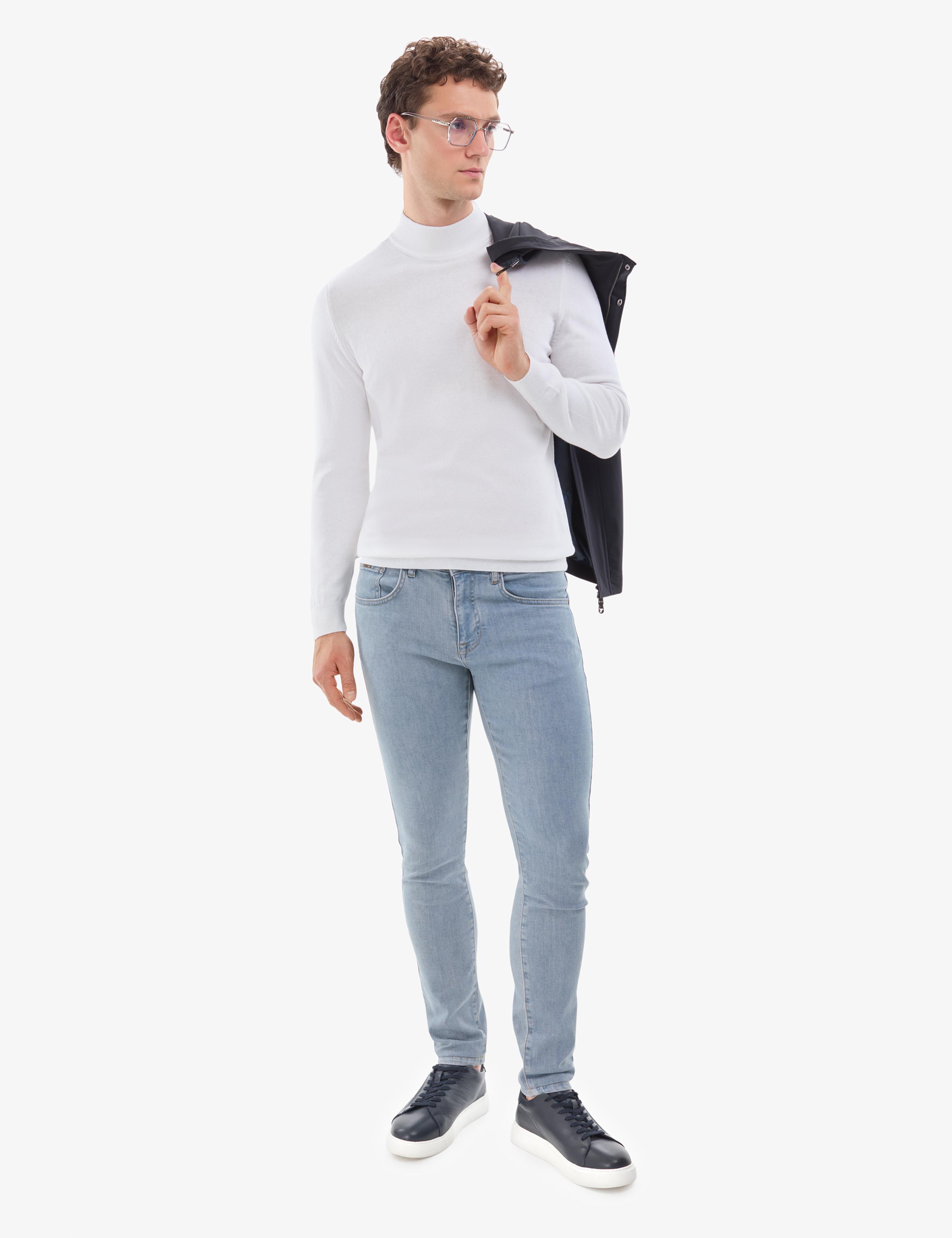 Ekru Slim Fit Yarım Balıkçı Yaka Basic Triko Kazak