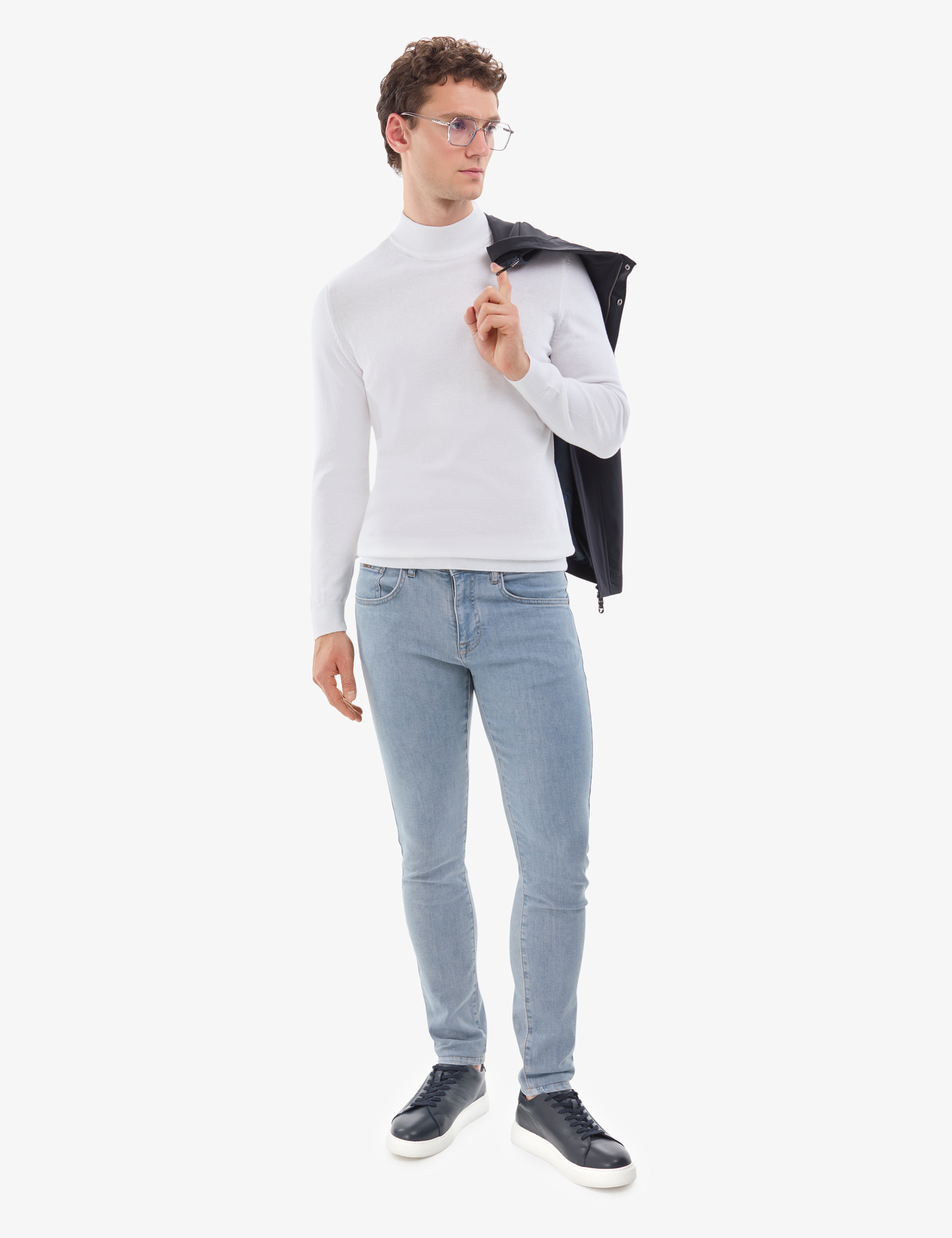 Ekru Slim Fit Yarım Balıkçı Yaka Basic Triko Kazak - Image 5
